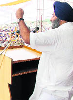 Deputy CM Sukhbir S Badal addresses a rally in Amritsar.