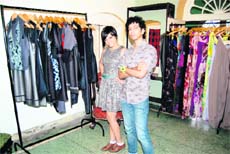 Delhi-based designers Gaurav and Ritika with their creations at an exhibition Design Weekend organised in Amritsar on Satruday.