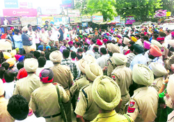 Congress workers stage a protest in Batala