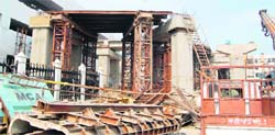 The work under progress for constructing the ramp leading to the Golden Temple