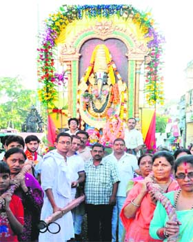 A procession of Lord Ganesha being taken out by devotees from Devpura to a Ganga ghat on the conclusion of 10-day Ganesh Utsav in Haridwar on Sunday