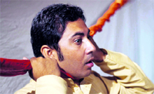 A scene from a play, Ravi Paar, presented at Natrangs Theatre in Jammu on Sunday