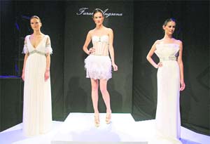 Models present creations by Designer Farah Angsana during her Spring/Summer 2012 collection show during New York Fashion Week on Saturday