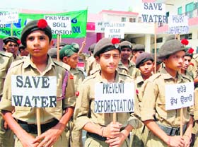 NCC cadets participating in a rally, organised to mark the Earth Day in Amritsar on Monday. 
