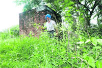 Shooting coach JS Dhillon shows the bad condition of the shooting range at Patiala ki Rao in Sector 25, Chandigarh. 