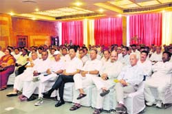Presidents of the Block Congress Committees attend a meeting in Dehradun on Monday. 
