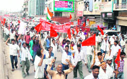 Maruti workers take out a protest march in support of suspended and terminated wrokers in Gurgaon