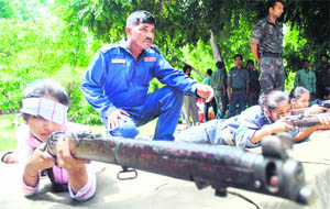 Girls practise for selection to the All-India Vayu Sainik Camp, to be held in Bangalore in November, at the Government College for Girls, Patiala