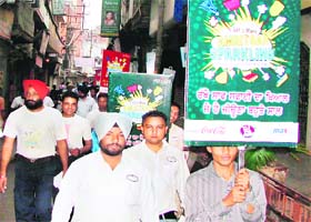 The Alpha One Mall team spreads the message of cleanliness in Amritsar on Tuesday