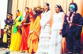 Students participate in a fancy dress competition at the SR Government College for Women in Amritsar on Tuesday