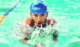 Jashandeep in action during a swimming event at Panjab University in Chandigarh on Tuesday.