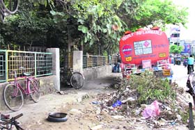 Parked nuisance: A haphazardly parked truck outside Chaudhuri Harbans Lal Park in Jalandhar on Tuesday