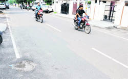 A view of the highway road markings in a narrow street of the Sant Isher Singh Nagar in Ludhiana