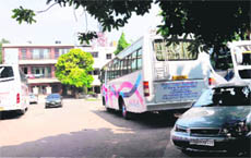 Private buses parked in a residential area at Sector 21 of Chandigarh. 