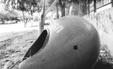 A dustbin lies in disuse at a park in Sector 21, Panchkula.