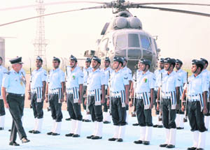 Air Marshal J Chandra inspects a guard of honour at No. 3 Base Repair Depot in Chandigarh on Wednesday. 