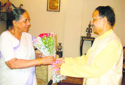 Uttarakhand Chief Minister BC Khanduri calls on Governor Margaret Alva in Dehradun on Thursday.