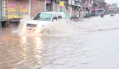 The flooded Sarang road market in Sonepat town on Thursday. 