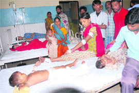 Injured women and children admitted to the Civil Hospital in Jalandhar