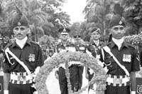 Lt Gen SR Ghosh, GOC-in-C, Western Command, on the 64th Raising Day of the Command at the Veer Smriti war memorial in Chandimandir
