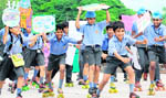 Students of Dikshant International School take out a rally at Sukhna Lake in Chandigarh