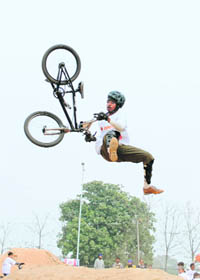 Dirt jumping being practised as part of urban biking 