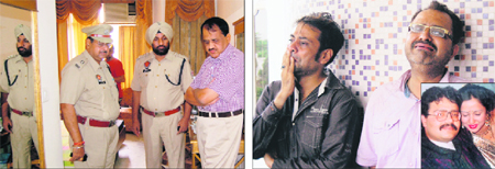 A police team investigates the scene of crime and (right) grieving relatives of the deceased in Amritsar on Sunday. (Inset) A file photo of the deceased, Jatinder Kumar and Pooja Rani, in happier times