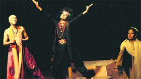 Play Bhikshu aur Ganika being staged at Tagore theatre, Chandigarh on Sunday. 