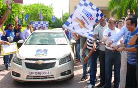 FUN ON WHEELS: Sports minister Ajay Maken flags off the 11th Family Fun Car Rally in New Delhi on Sunday