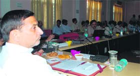Sham Lal Sharma, Minister for Health, Horticulture and Floriculture addresses a workshop on pre-conception and pre-natal sex-determination techniques in Jammu on Sunday.