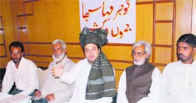 ER Poswal, president of the Akhil Bharatiya Gujjar Mahasabha, addresses a press conference in Jammu on Sunday.
