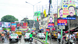 Scores of hoardings dot a city road in Amritsar.