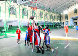 A match under way in the Gardner Silver Jubilee Inter-school Basketball Tournament for Girls in Dehradun on Monday.