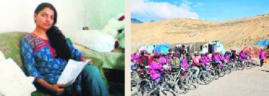 Yoga instructor Gagandeep Kaur (left); and participants at Khardung La Pass. 