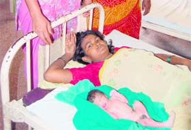 Sunita with the baby at the Civil Hospital in Jalandhar on Monday