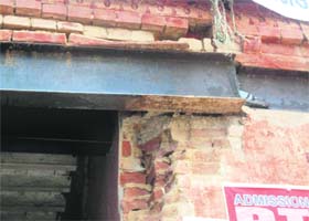 The dilapidated building poses a risk to the lives of schoolchildren at the Old Grain Market in Jagraon
