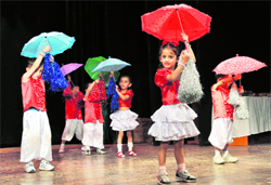 Schoolchildren perform during the annual cultural programme of Euro Kids school at the Gaiety Theatre in Shimla