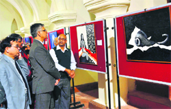 Vice-Chancellor of the Central University Furquan Qamar at the painting exhibition by Vivek Sood at the Gaiety Theatre in Shimla