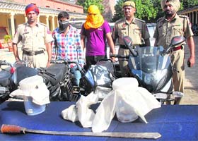 The two members of a bikers gang, who were arrested by the police with arms, ammunition and stolen vehicles in Jalandhar on Tuesday