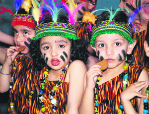 Schoolchildren take part in the annual function of Euro Kids in Shimla on Wednesday. 