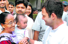 Rahul with quake victims. 