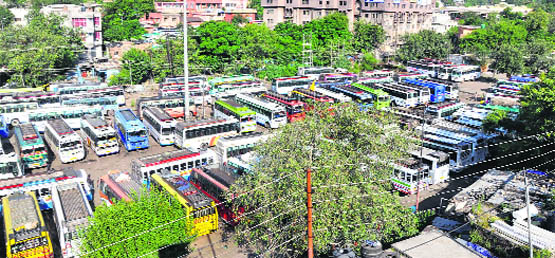 Private buses parked at the Inter-State Bus Stand in Jammu