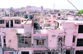 A veiw of a locality in Ludhiana that has several illegal structures.