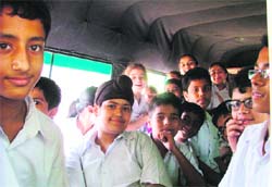 An overcrowded school bus at the Civil Lines in Ludhiana. 