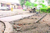 A new passage being laid at Lord Mahavira Civil Hospital.