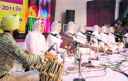  Girls participate in shabad gayan competition during the Zonal Youth and Heritage festival at Government College for Women.