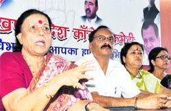 Indira Hriyadesh, media in charge of the Uttarakhand Congress, addresses a press conference in Dehradun