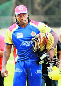 Royal Challengers Bangalores Chris Gayle during a practice session in Bangalore