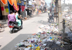 Garbage lying on the Qila road waiting to be lifted in Bathinda. 