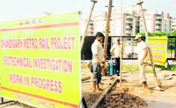 Geotechnical investigation work in progress for the Chandigarh Metro Rail Protject near Sohana in Mohali. 